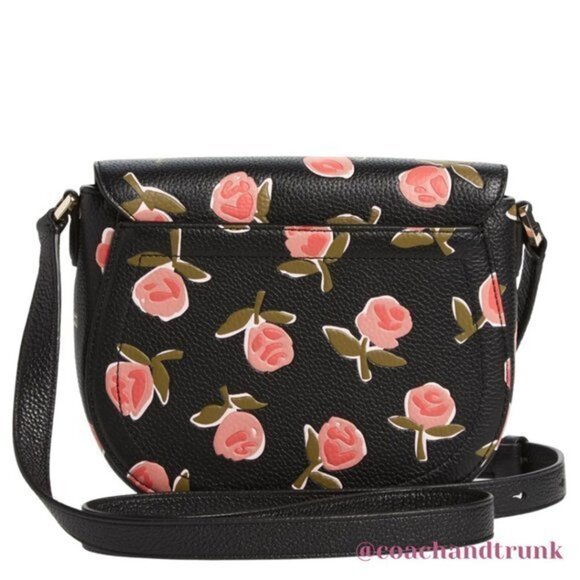 KATE SPADE Leather Embossed Ditsy Pink Rose Black Knott Adjustable Strap NWT - Picture 12 of 15